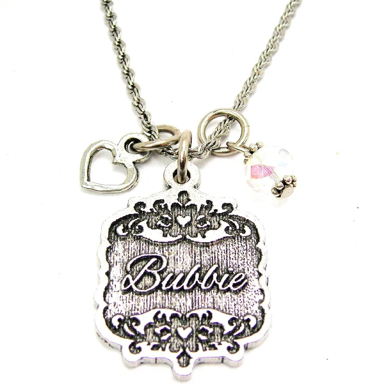 gold pendant necklaces for women -Bubbie Victorian Scroll With Open Heart And Crystal 20" Stainless Steel Rope Necklace