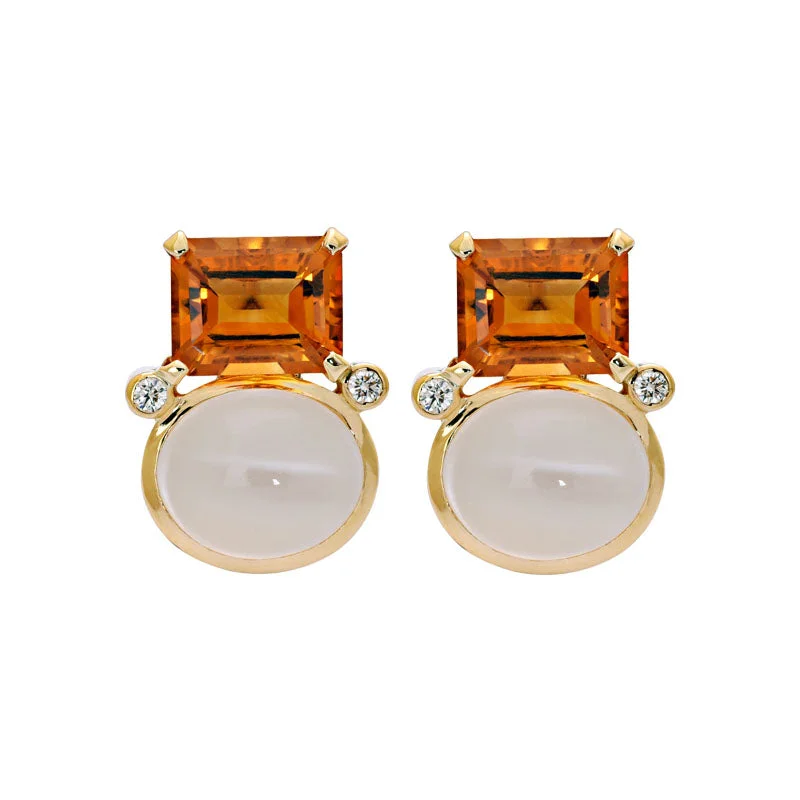 creative earrings for women -Earrings- Citrine, Moonstone and Diamond