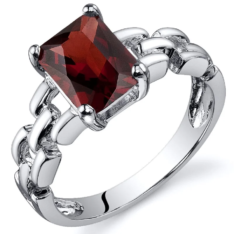 fashion wedding rings -Sterling Silver 1.75 ct Garnet Solitaire Ring