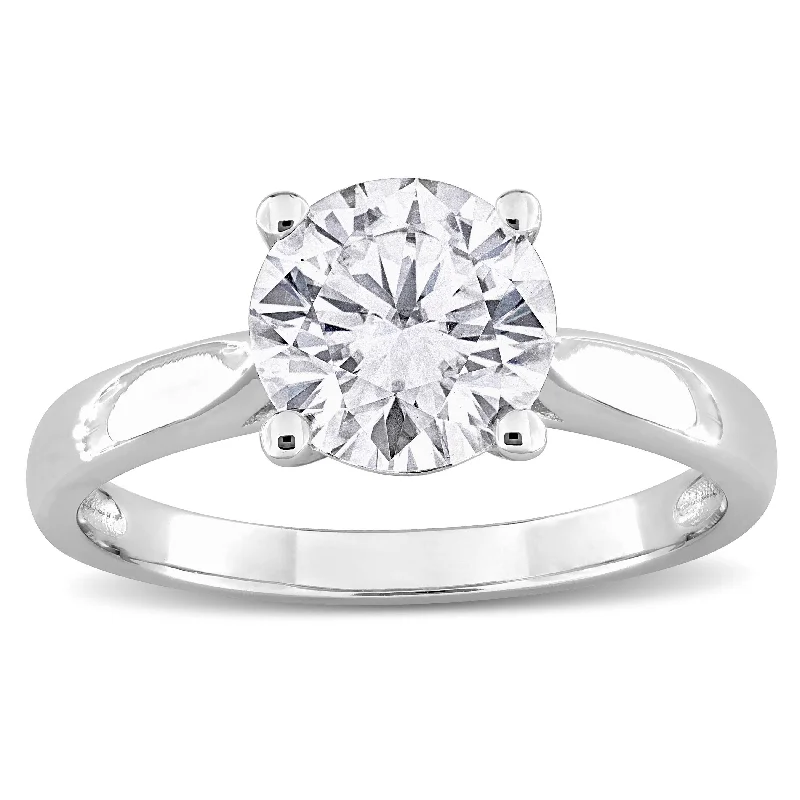 thin engagement rings -Miadora 1 4/5ct DEW Round-cut Created Moissanite Solitaire Ring in Sterling Silver