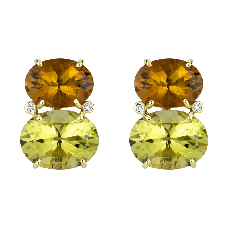 women's gold earrings -Earrings - Lemon, Citrine And Diamond