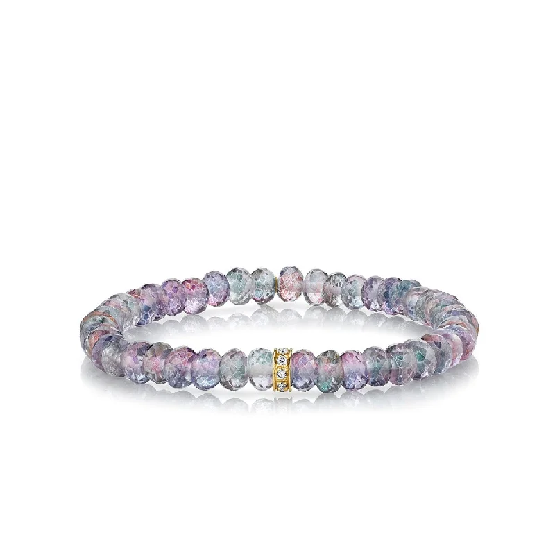 elegant bangles for women -6mm Gold & Diamond Wheel Rondelle on Mystic Rainbow Quartz