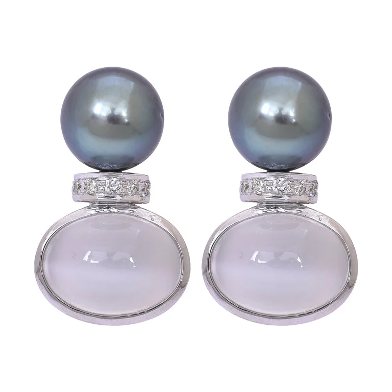 pearl stud earrings -Earrings- Moonstone, South Sea Pearl and Diamond