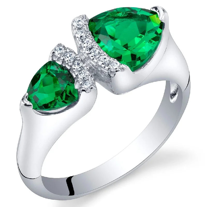 thick gold rings for women -Sterling Silver 1 ct Created Emerald Birthstone Ring