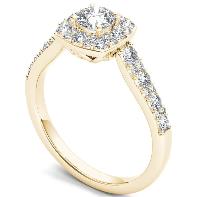 wedding rings for women -De Couer 14k Yellow Gold 1 ct TDW Diamond Halo Ring