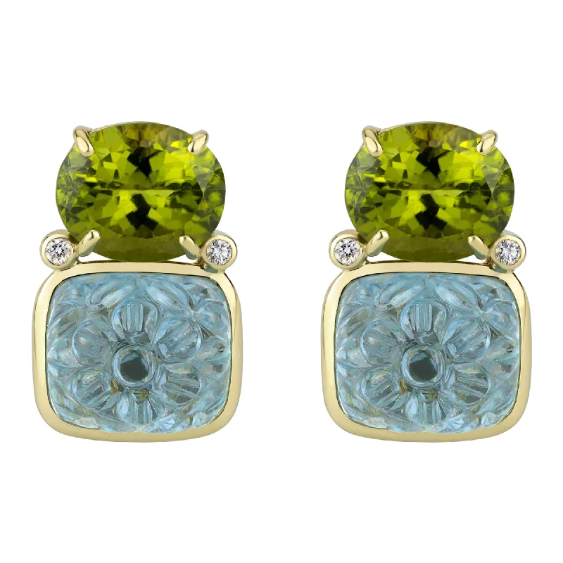 gemstone earrings for women -Earrings - Peridot, Blue Topaz And Diamond