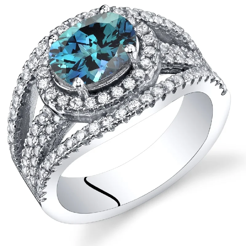 personalized rings for women -Sterling Silver 1.75 ct Color-changing Alexandrite Halo Ring