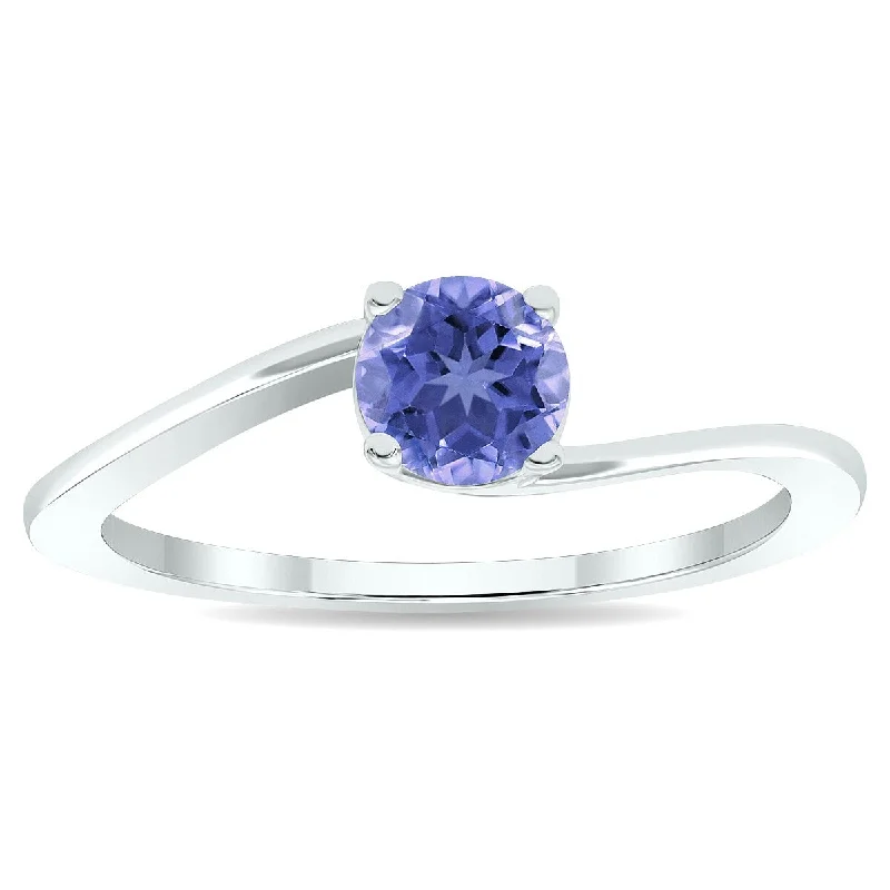 infinity rings for women -Women's Solitaire Tanzanite Wave Ring in 10K White Gold