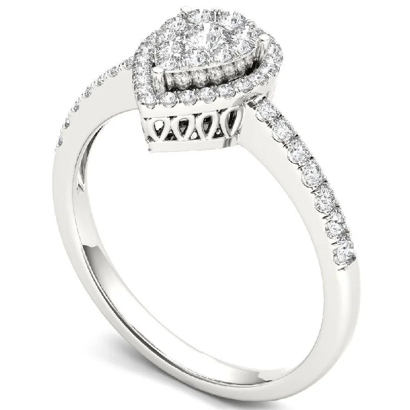 fashion rings for women -De Couer 14k White Gold 1/2ct TDW Diamond Halo Ring