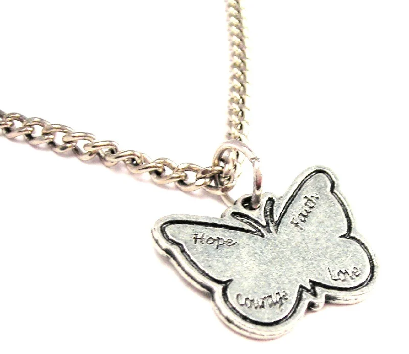 long chain necklaces for women -Hope Faith Courage Love Butterfly Single Charm Necklace