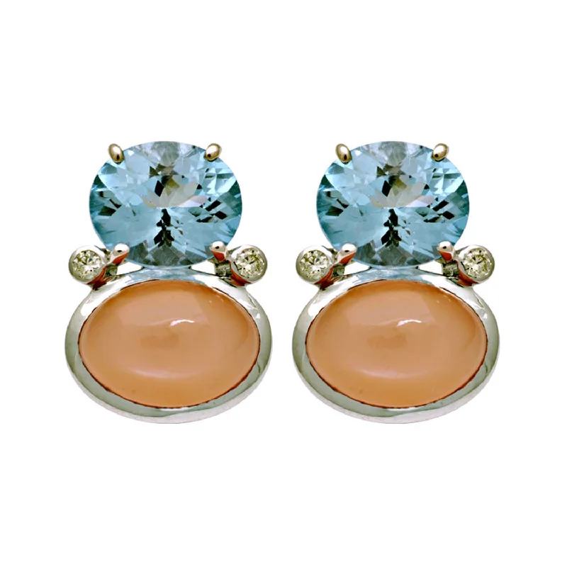 gold stud earrings for women -Earrings- Pink Opal, Blue Topaz And Diamond