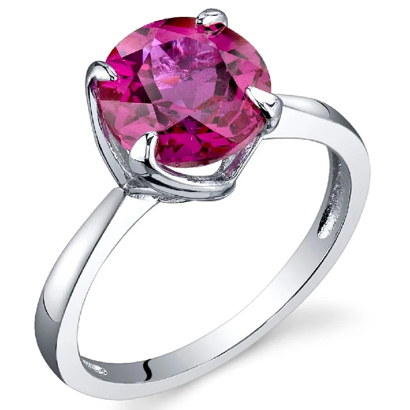 gold rings for women -Sterling Silver 2.25 ct Created Ruby Birthstone Ring