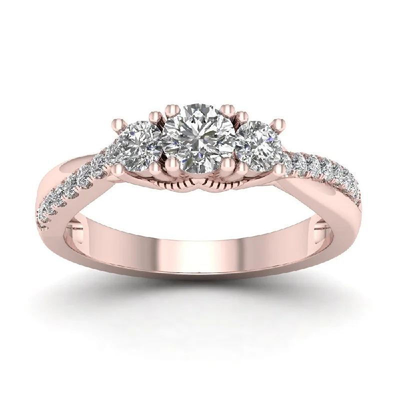 luxury fashion rings for women -De Couer 3/4ct TDW Diamond Three Stone Anniversary Ring - Pink