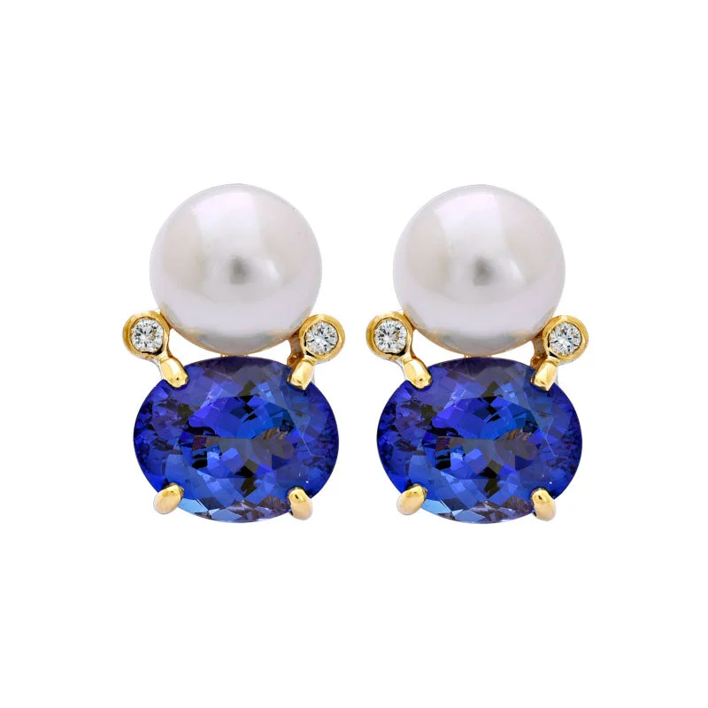 floral earrings for women -Earrings- Tanzanite, South Sea Pearl and Diamond