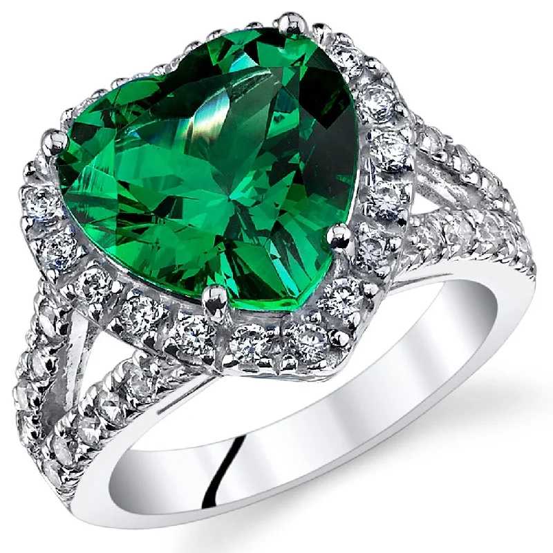 gold rings for women -Sterling Silver 6 ct Created Emerald Birthstone Ring