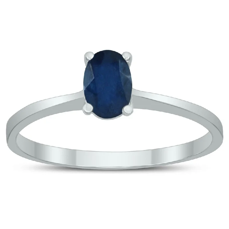 colored gemstone engagement rings -Oval Solitaire 6X4MM Sapphire Ring in 10K White Gold