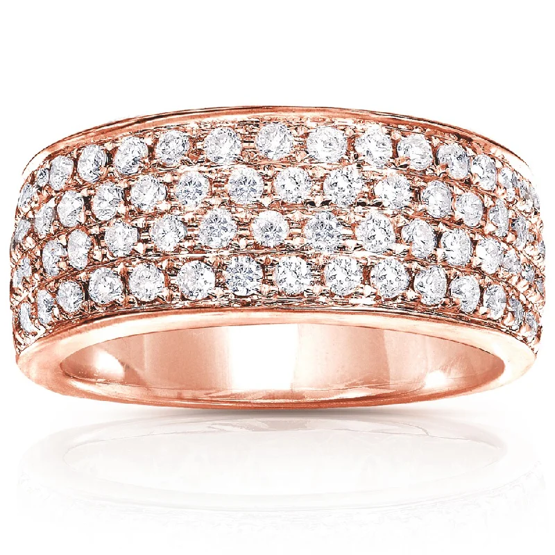 double band rings for women -Annello by Kobelli 14k Rose Gold 1ct TDW Diamond Pave Wide Anniversary Ring