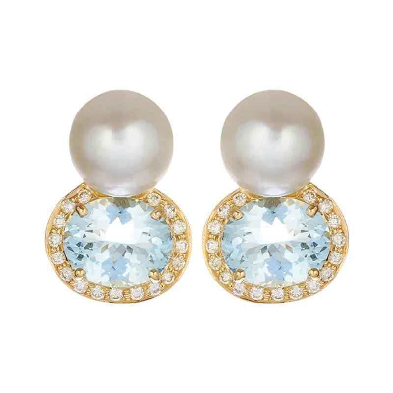 unique earrings for women -Earrings - Aquamarine, Diamond and South Sea Pearl