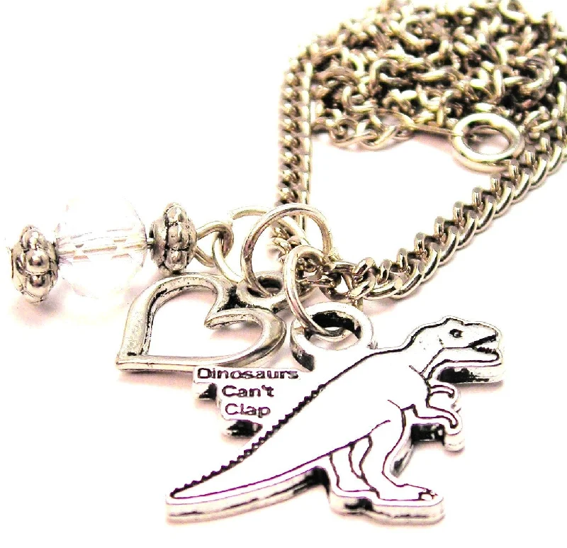 trendy necklaces for women -Dinosaurs Cant Clap Necklace with Small Heart