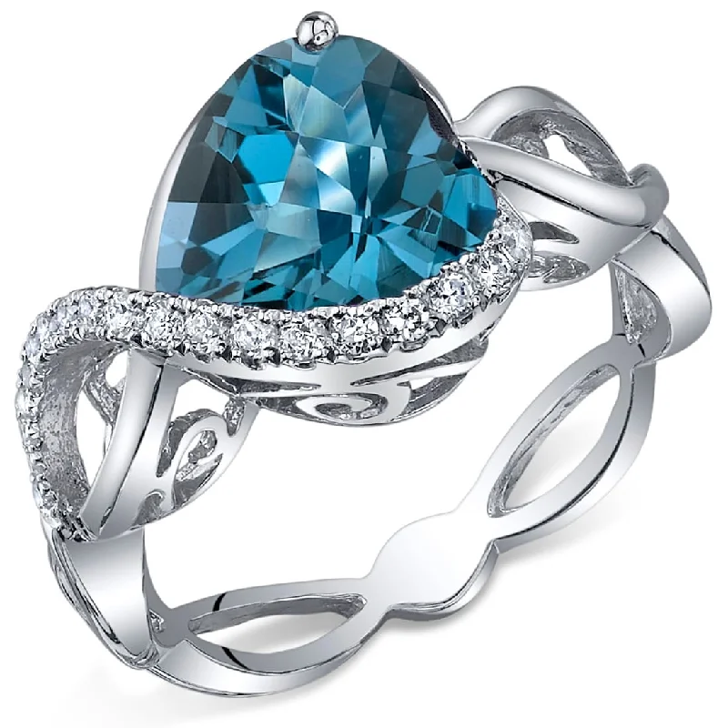 wedding rings with gemstones -Sterling Silver 3 ct London Blue Topaz Birthstone Ring