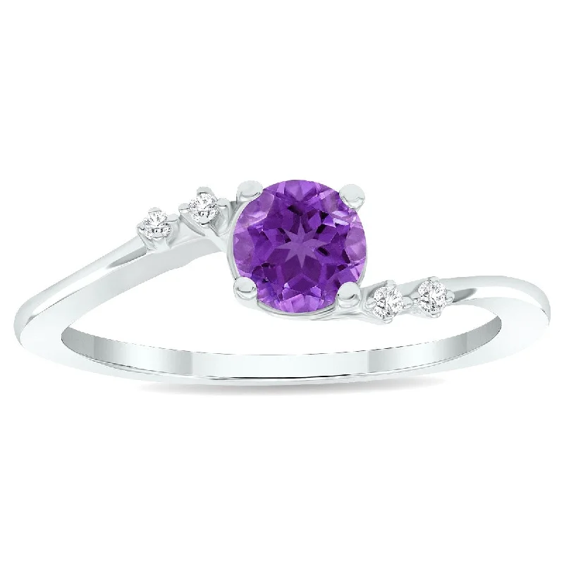 wedding rings for women -Women's Amethyst and Diamond Tierra Ring in 10K White Gold