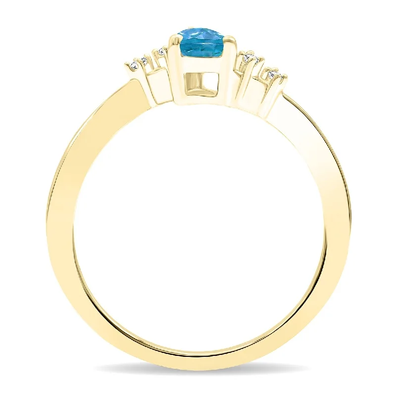 wedding bands for women -Women's Pear Shaped Blue Topaz and Diamond Wave Ring in 10K Yellow Gold