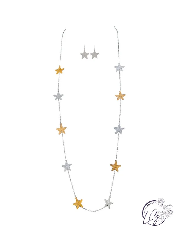 jewelry sets with necklaces -Two Tone Slide Chain Stars Necklace Set