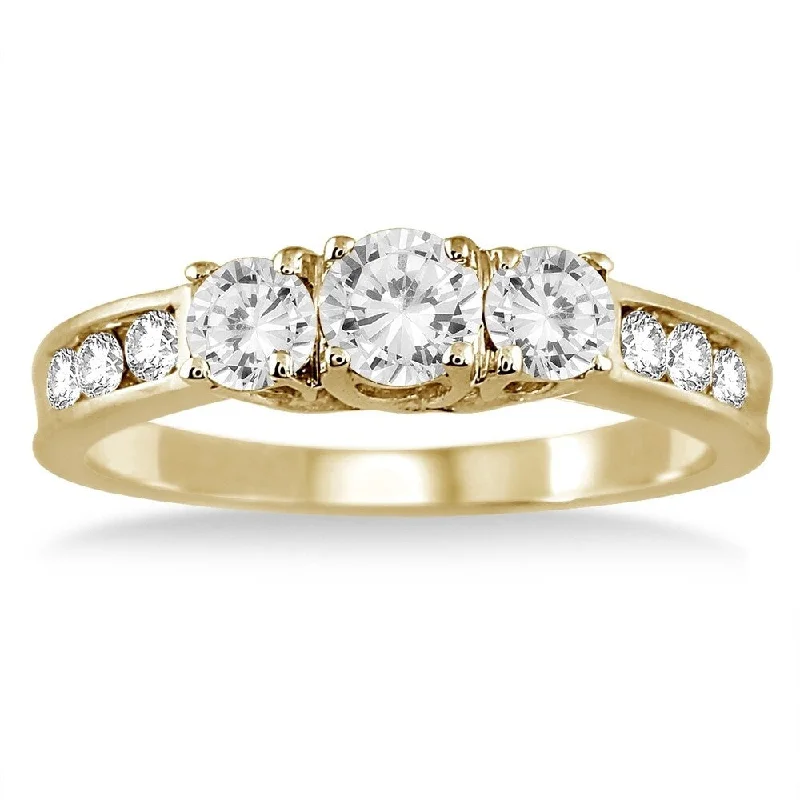 custom rings for women -1 Carat TW Diamond Three Stone Ring in 10K Yellow Gold