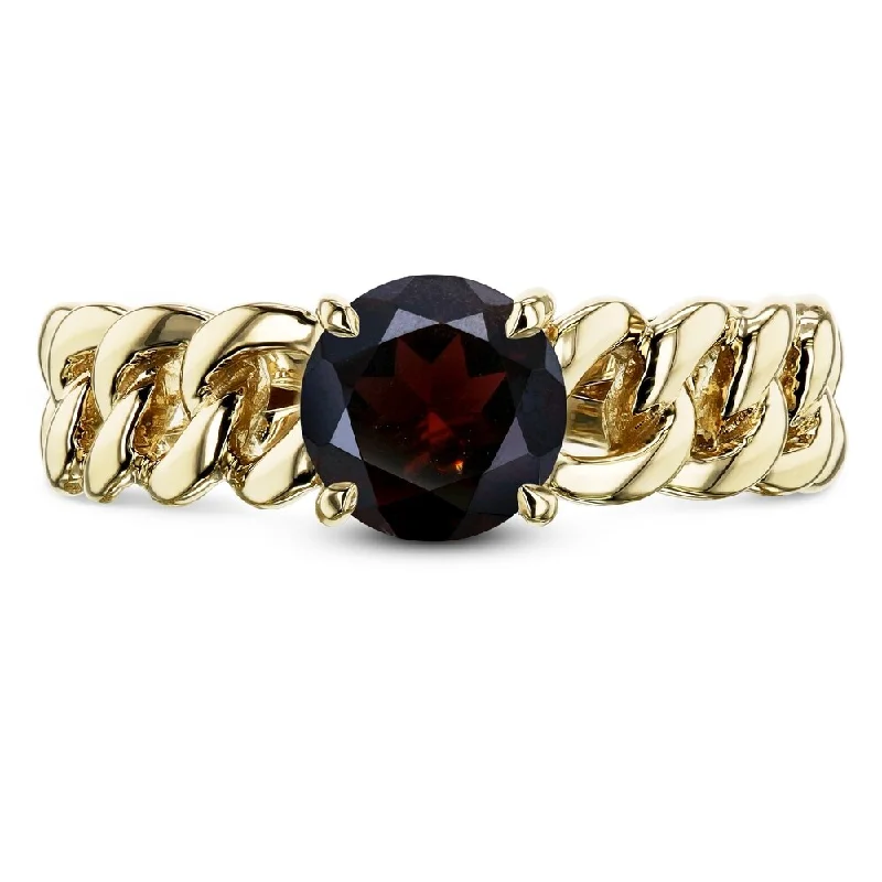 custom engraved rings -Annello by Kobelli 14k Yellow Gold Round Red Garnet Solitaire Chain Link Ring