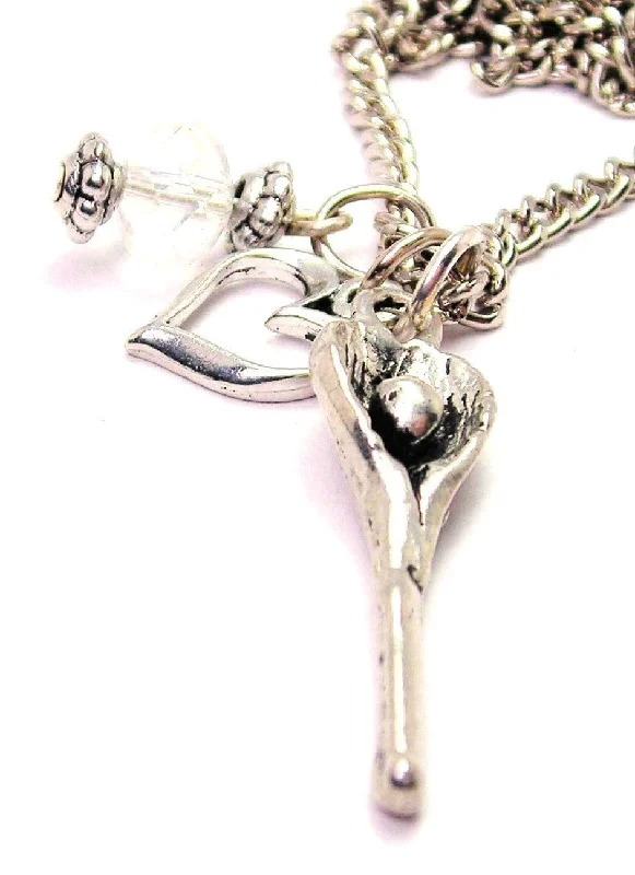 pearl necklaces for women -Lacrosse Stick Necklace with Small Heart