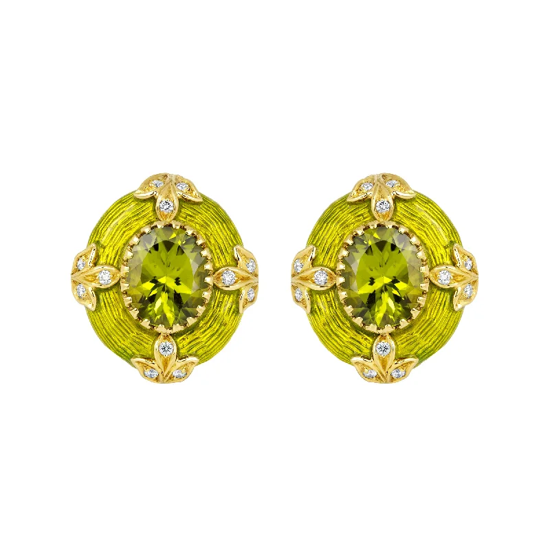 long drop earrings for women -Earrings- Peridot And Diamond (Enamel)