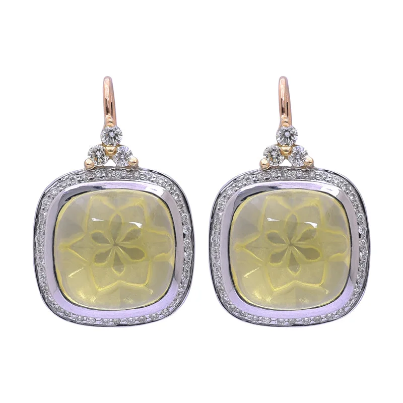 dangle earrings for women -Earrings- Lemon Quartz and Diamond