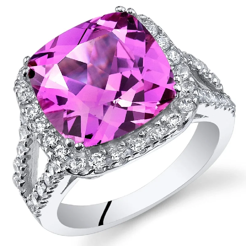 colored gemstone engagement rings -Sterling Silver 7.5 ct Created Pink Sapphire Birthstone Ring