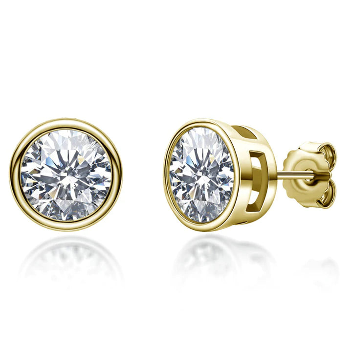 gold earrings for women -Moissanite  Round Cut Bezel Stud Earrings In Sterling Silver