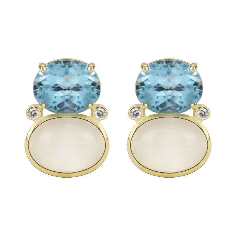 fashion earrings for women -Earrings - Blue Topaz, Moonstone And Diamond