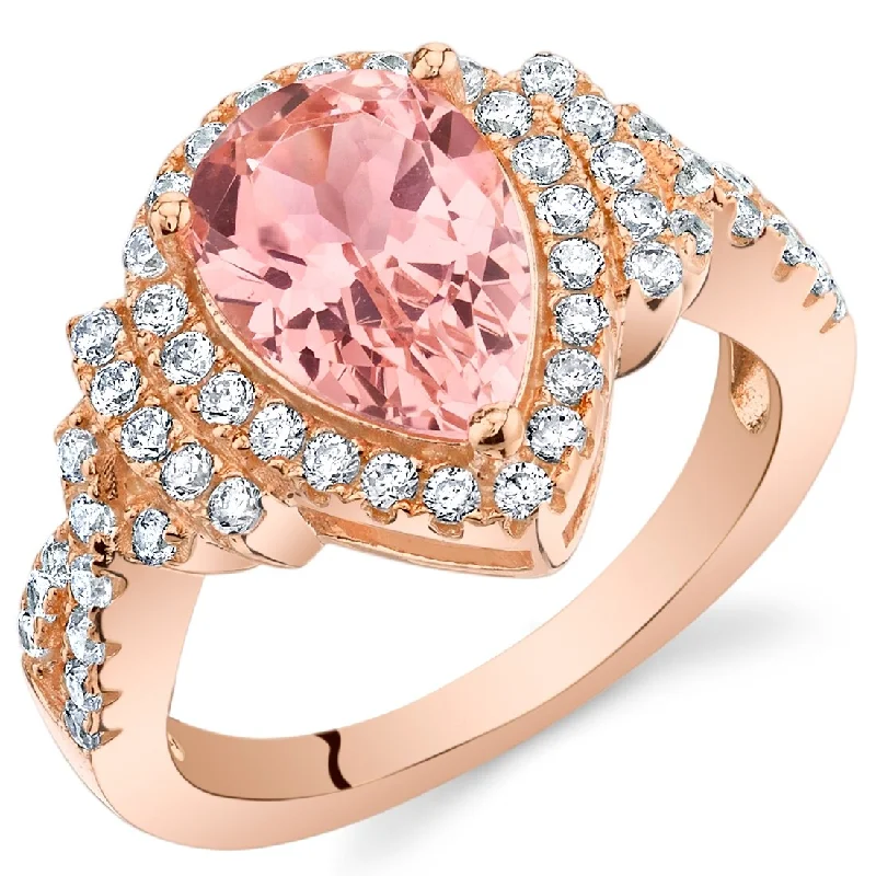 engagement rings with diamonds -Rose Tone Sterling Silver 2.75 ct Created Morganite Ring