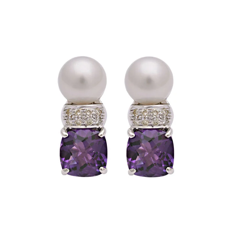 unique earrings for women -Earrings- Amethyst, South Sea Pearl And Diamond