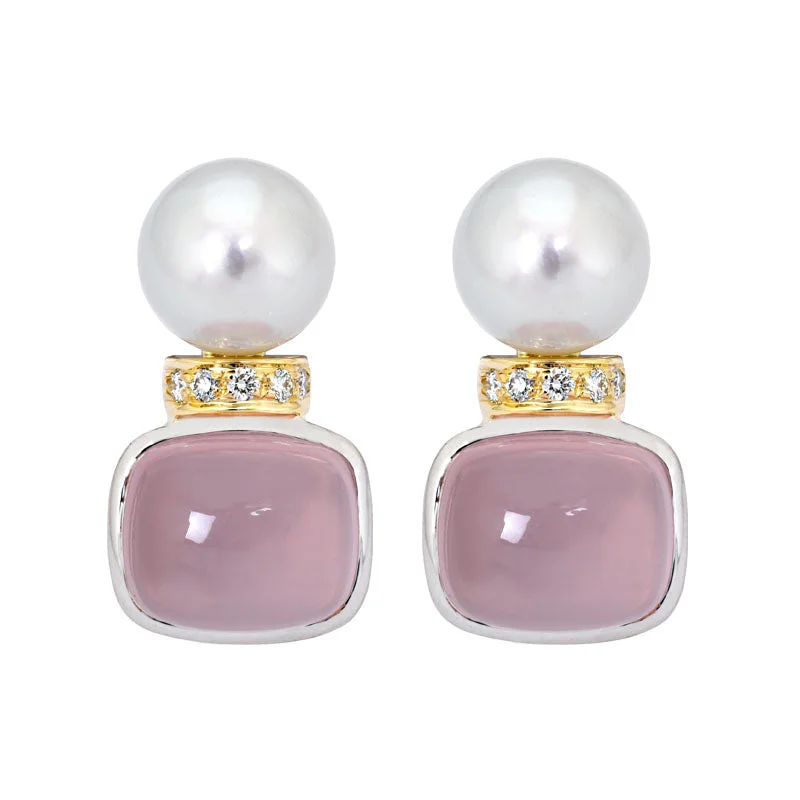 gold stud earrings for women -Earrings- Rose Quartz, South Sea Pearl and Diamond