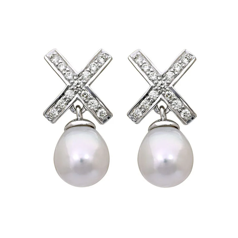 crystal stud earrings for women -Earrings-South Sea Pearl and Diamond