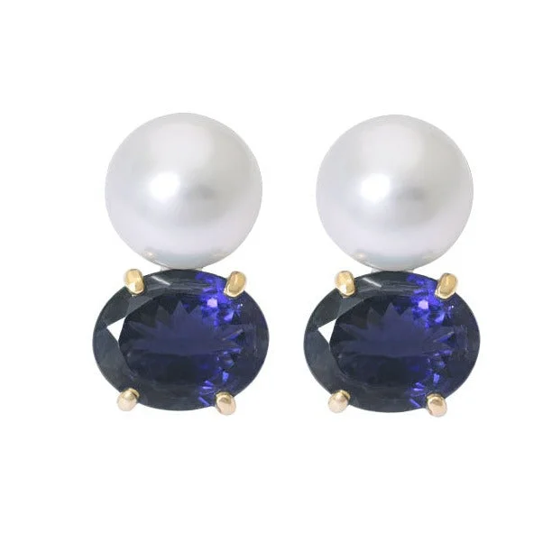 hoop earrings with diamonds -Earrings- Iolite and South Sea Pearl