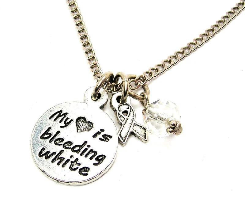 handmade necklaces for women -My Heart is Bleeding White with Awareness Ribbon Necklace