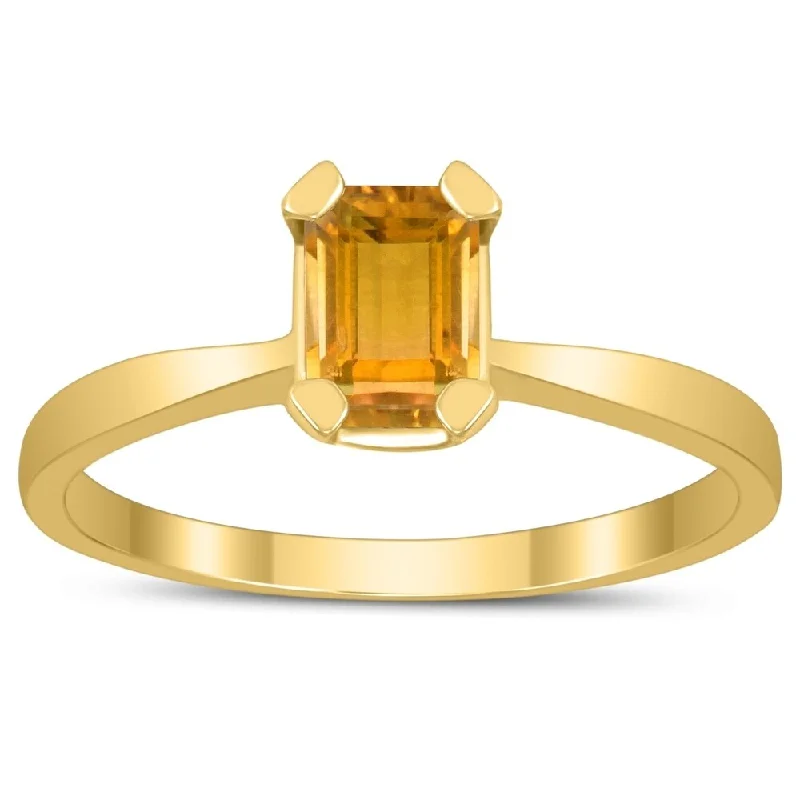 diamond cluster rings for women -Emerald Shaped 6X4MM Citrine Solitaire Ring in 10K Yellow Gold