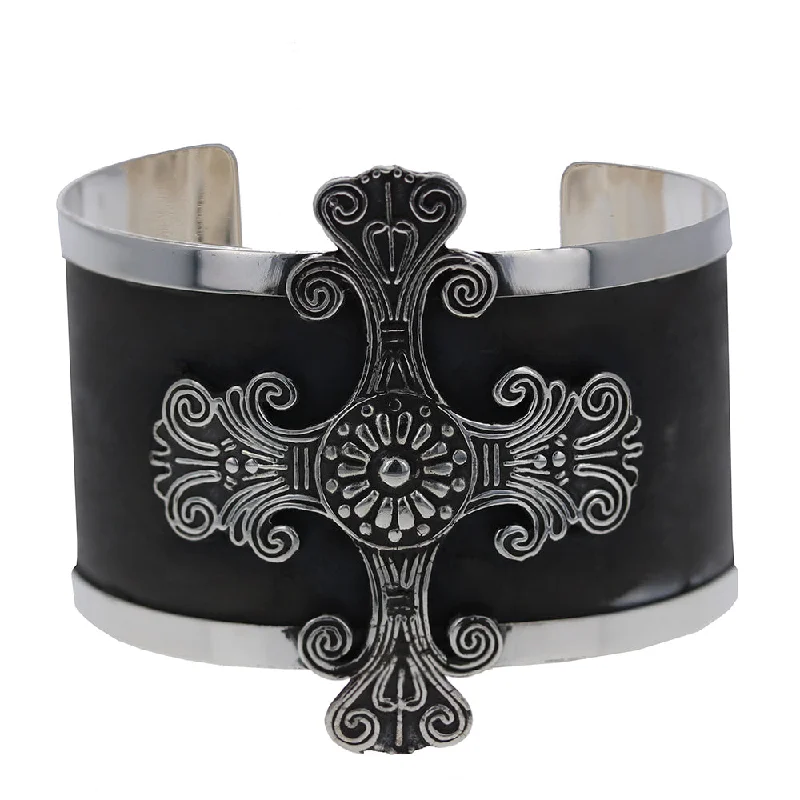 chic bangles for women -Vintage Cross Cuff