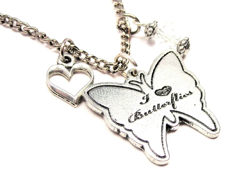 anniversary necklaces for women -I Love Butterflies Butterfly Necklace with Small Heart