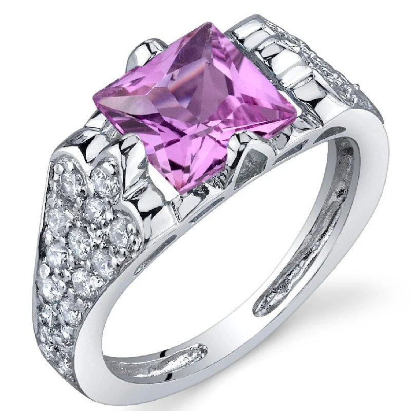 unique rings for women -Sterling Silver 2 ct Created Pink Sapphire Birthstone Ring