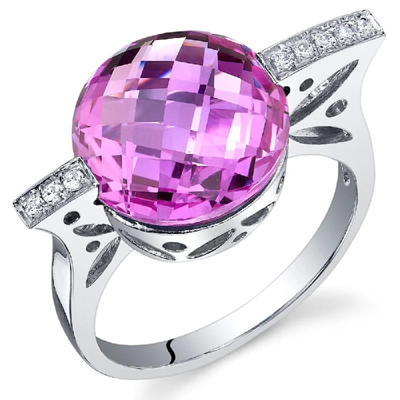 wedding rings with multiple stones -Sterling Silver 7 ct Created Pink Sapphire Birthstone Ring