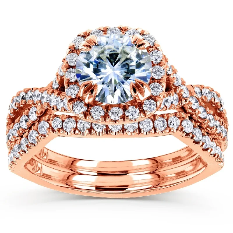 bridal rings for women -Annello by Kobelli 14k Rose Gold 1 3/4ct TGW Moissanite and Diamond Crossover Bridal Rings Set