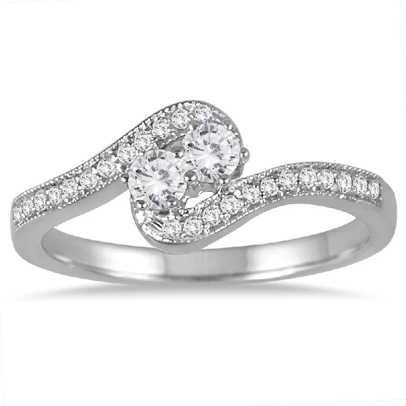 luxury diamond wedding rings -Marquee Jewels 10k White Gold 1/4ct TDW Two-stone Ring (J-K, I2-I3) - White J-K