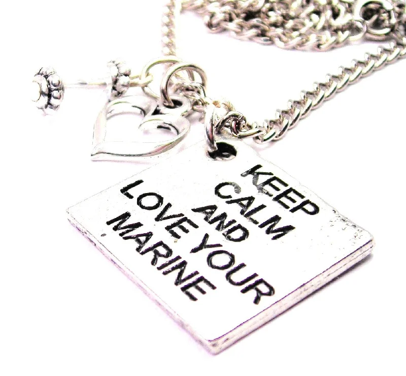 birthstone necklaces for women -Keep Calm And Love Your Marine Necklace with Small Heart