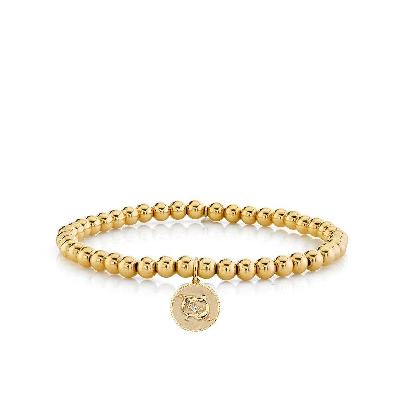 custom gold bangles -Gold & Diamond Small Zodiac Medallion on Gold Beads